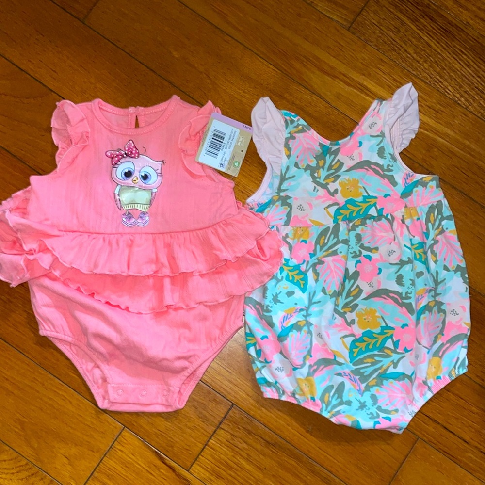 Cat & Jack Floral NWT little me Owl bubble Romper Ruffle lot bundle 6 9 month